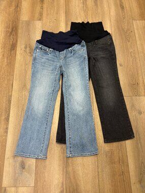 🌟 GAP 🌟 LOT OF 2 CROPPED FLARE MATERNITY STRETCH JEANS BLUE, BLACK SZ 26